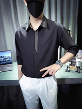 Men's Plus Size Collared Neck 3/4 Sleeve Shirt Black / M