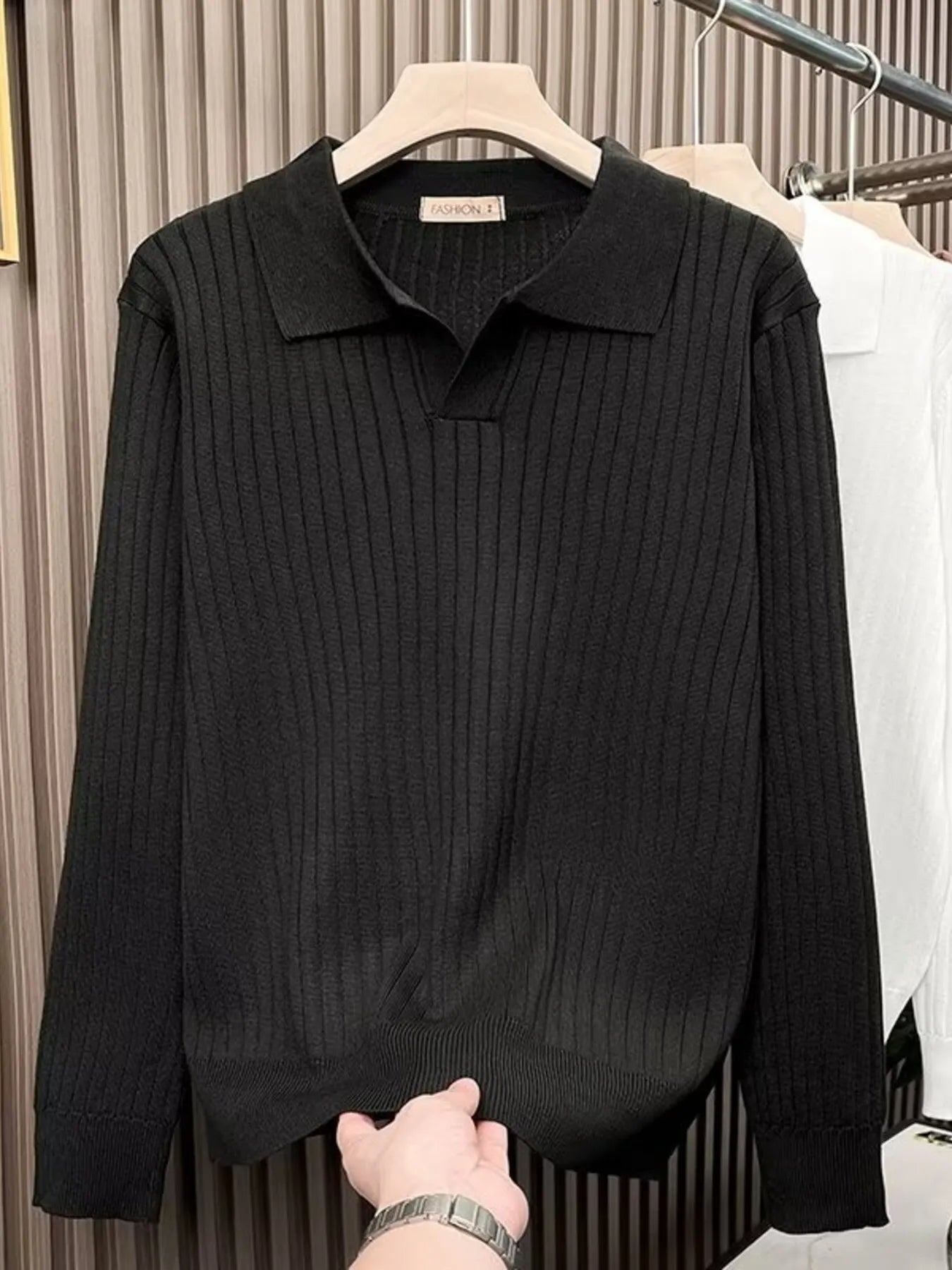 Men's Plus Size Collared Neck Long Sleeve Polo Black / M