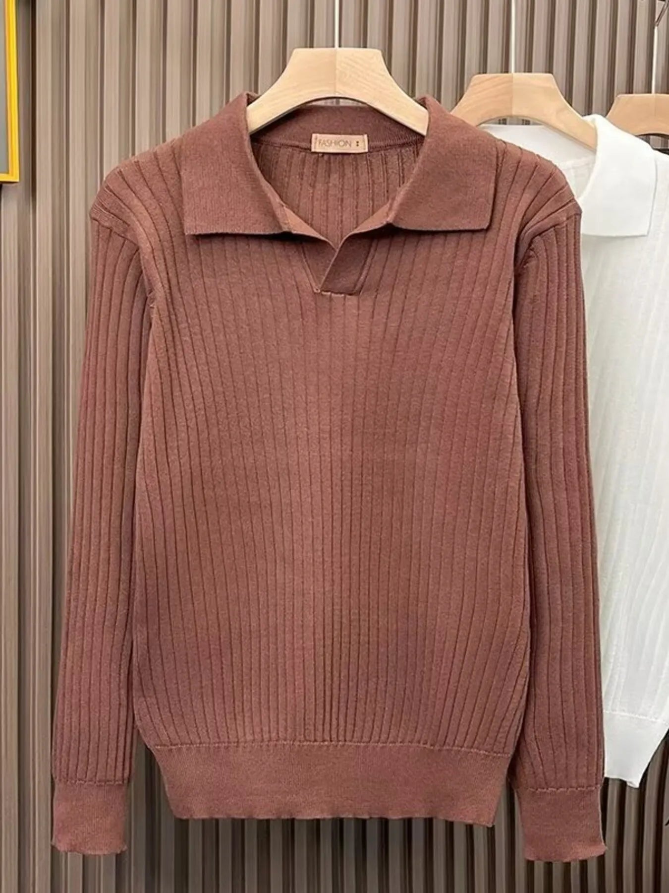 Men's Plus Size Collared Neck Long Sleeve Polo Brown / M
