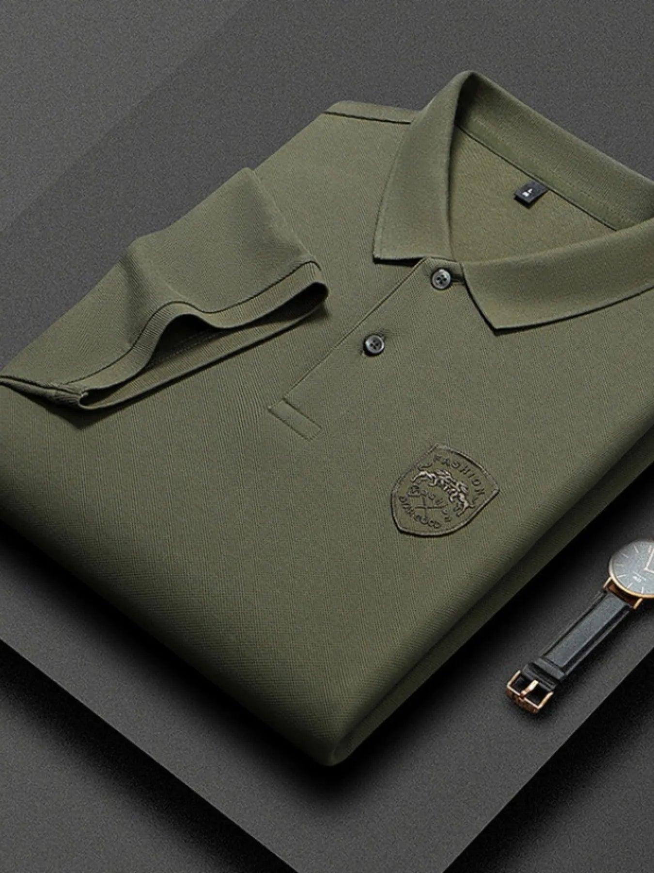 Men's Plus Size Collared Neck Short Sleeve Polo Army Green / M