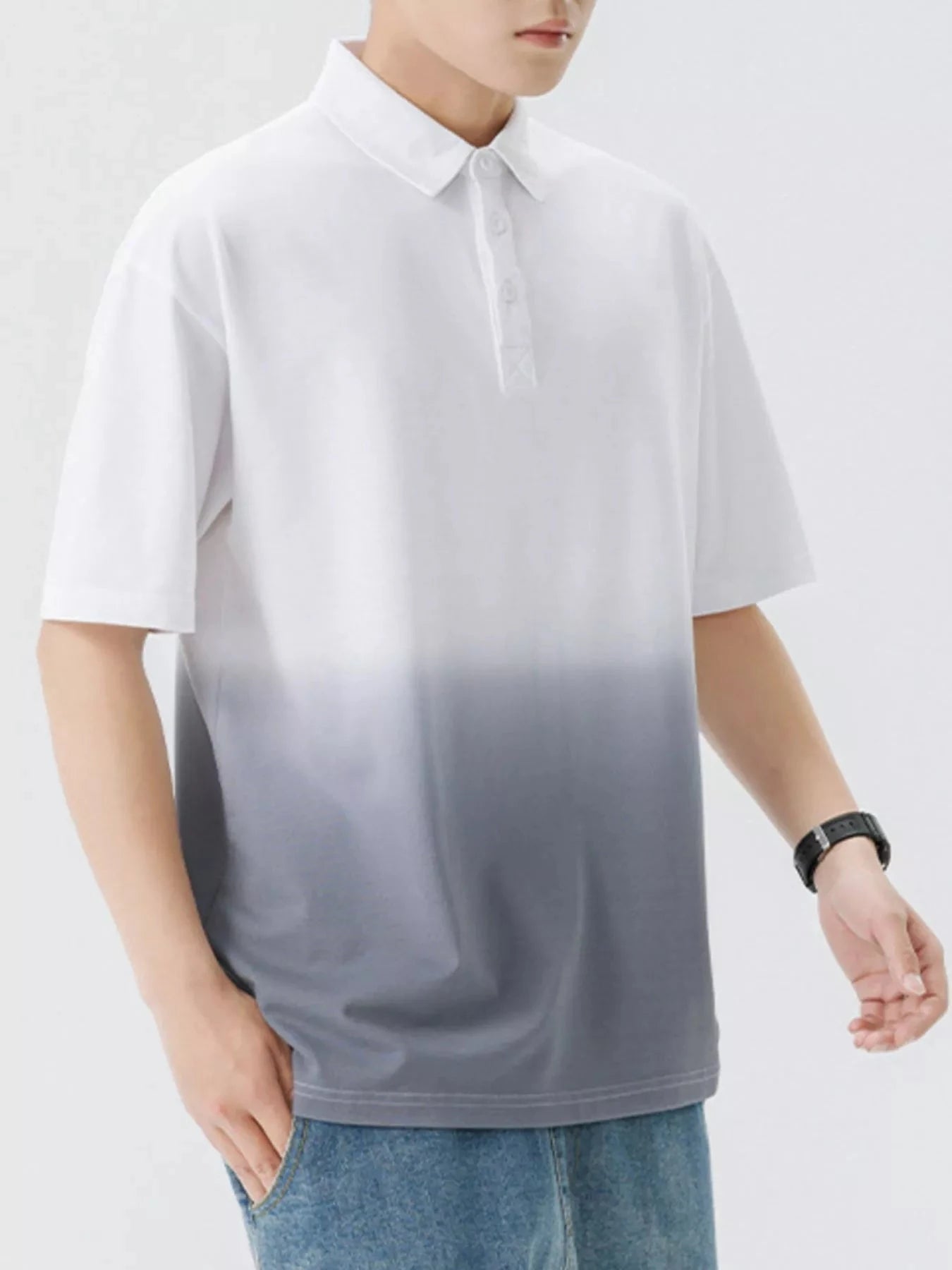 Men's Plus Size Collared Neck Short Sleeve Polo Dark Gray / M