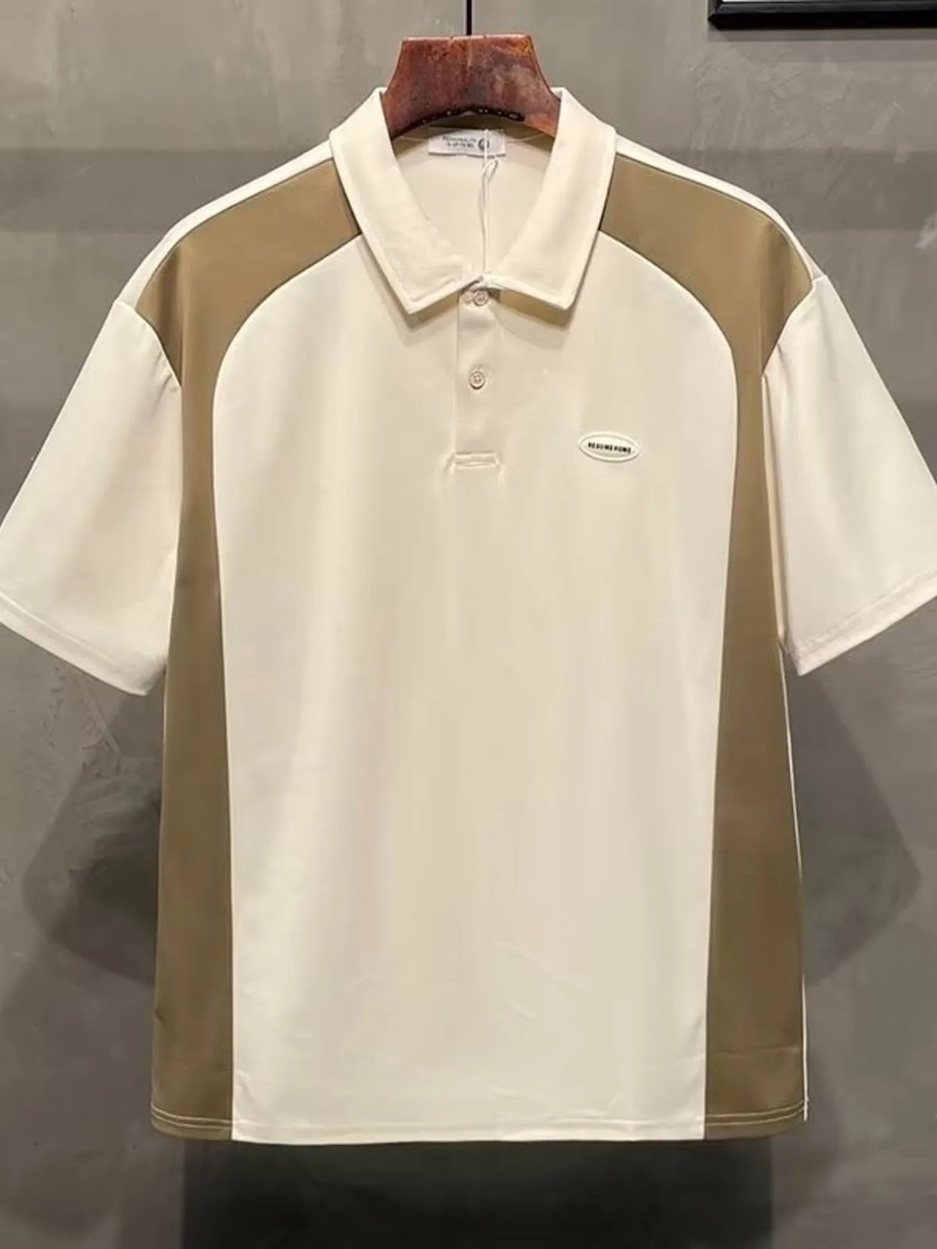 Men's Plus Size Color Block Short Sleeve Polo Apricot / M