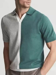Men's Plus Size Color Block Short Sleeve Polo Dark Green / M