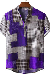 Men's Plus Size Color Block Short Sleeve Shirt Purple / M