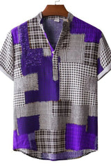 Men's Plus Size Color Block Short Sleeve Shirt Purple / M