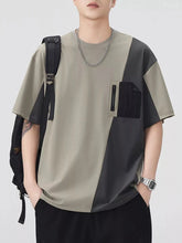 Men's Plus Size Color Block Short Sleeve T-Shirt Khaki Green / M