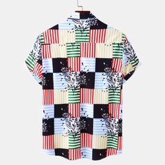 Men's Plus Size Color Block Striped Button Up Casual Shirt