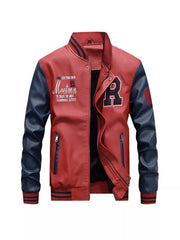 Men's Plus Size Color Block Zip Up Leather Jacket Red / M