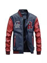 Men's Plus Size Color Block Zip Up Leather Jacket Royal Blue / M