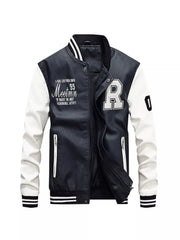 Men's Plus Size Color Block Zip Up Leather Jacket White / M