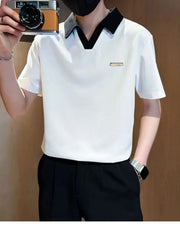 Men's Plus Size Contrast Collar Short Sleeve Polo White / M