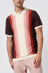 Men's Plus Size Contrast Striped Short Sleeve Polo Dusty Pink / M