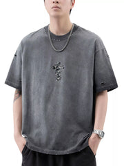 Men's Plus Size Distressed Camo Cross Graphic T-Shirt Washed Dark Gray / M