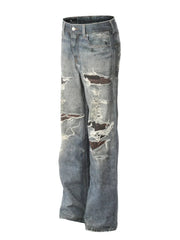 Men's Plus Size Distressed Wide Leg Jeans