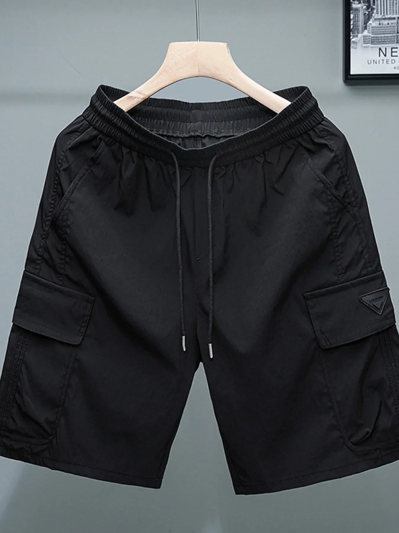 Men's Plus Size Drawstring Cargo Shorts Black / L