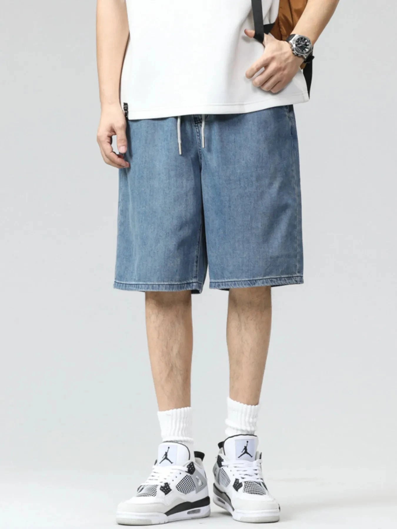 Men's Plus Size Drawstring Denim Shorts Blue / M