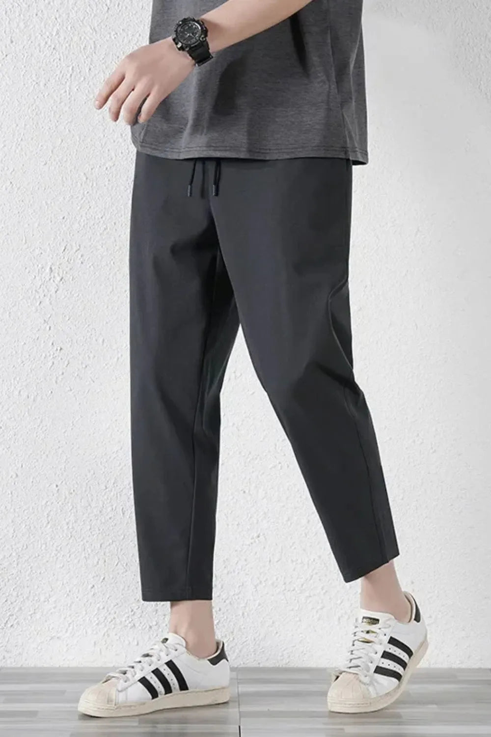 Men's Plus Size Drawstring Pants with Pockets Dark Gray / M