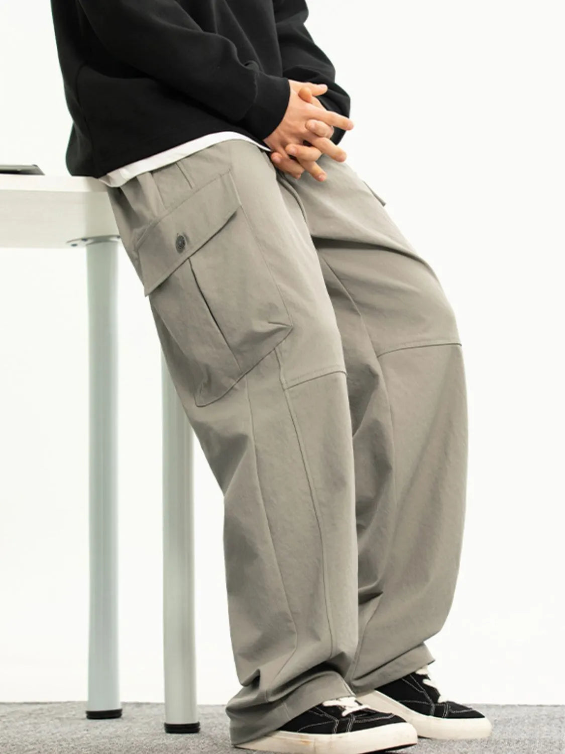 Men's Plus Size Drawstring Pants with Pockets Gray / M