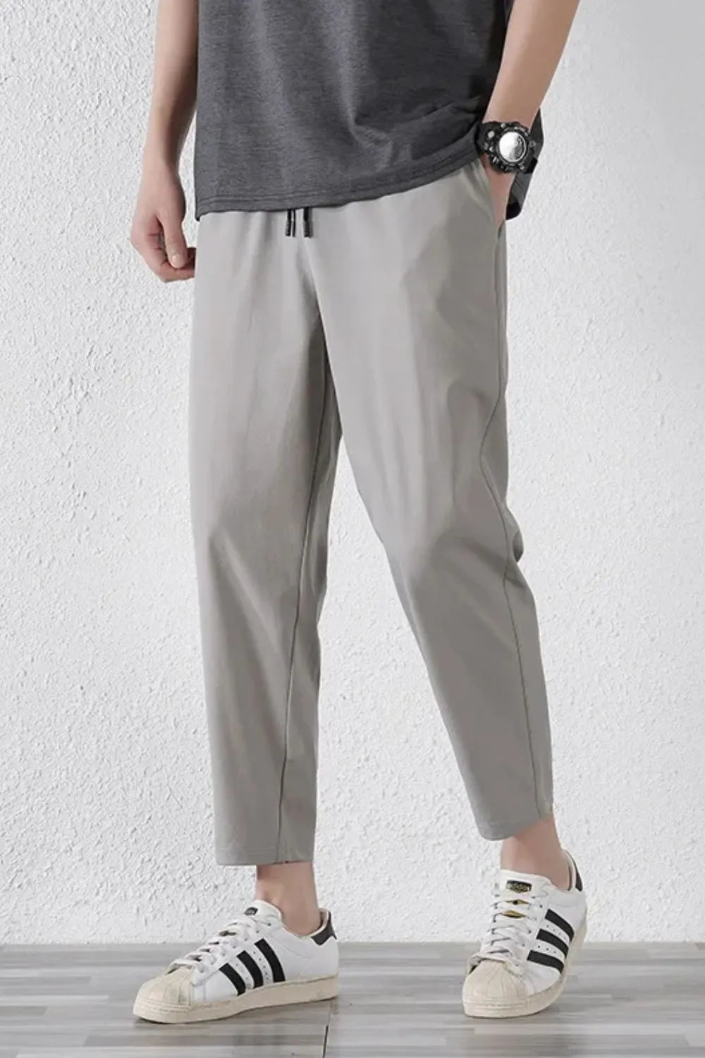 Men's Plus Size Drawstring Pants with Pockets Gray / M