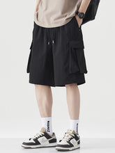 Men's Plus Size Drawstring Wide Leg Cargo Shorts Black / 28