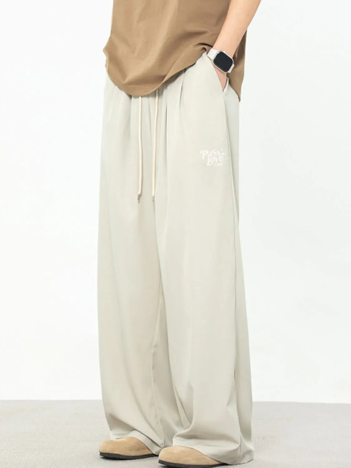 Men's Plus Size Drawstring Wide Leg Pants Beige / M