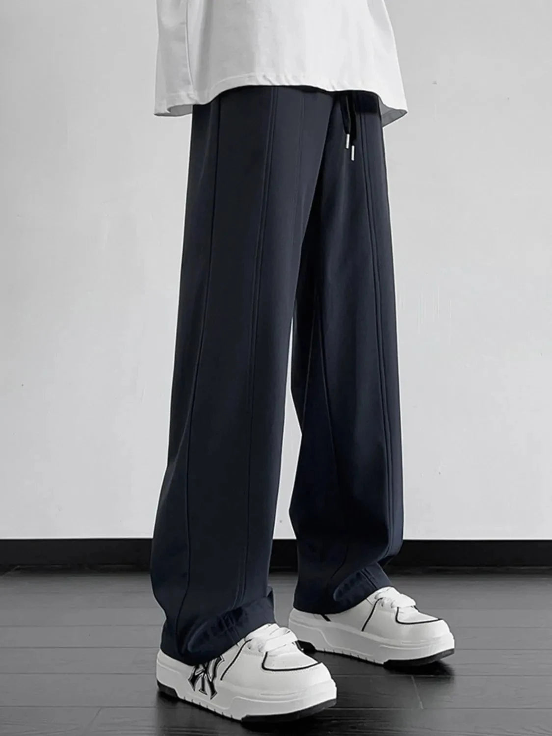 Men's Plus Size Drawstring Wide Leg Pants Dark Gray / M
