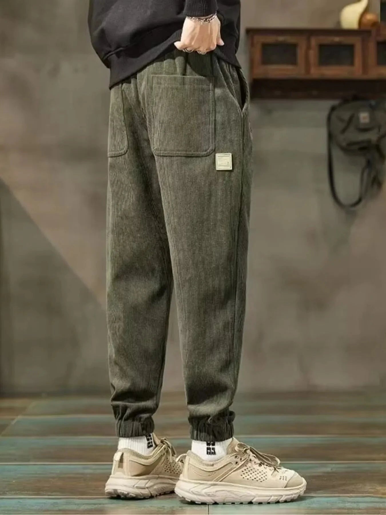 Men's Plus Size Drawstring Wide Leg Pants Green / M