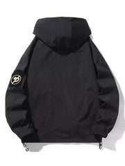 Men's Plus Size Drawstring Zip Up Hooded Jacket