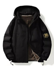 Men's Plus Size Drawstring Zip Up Hooded Jacket Black / M