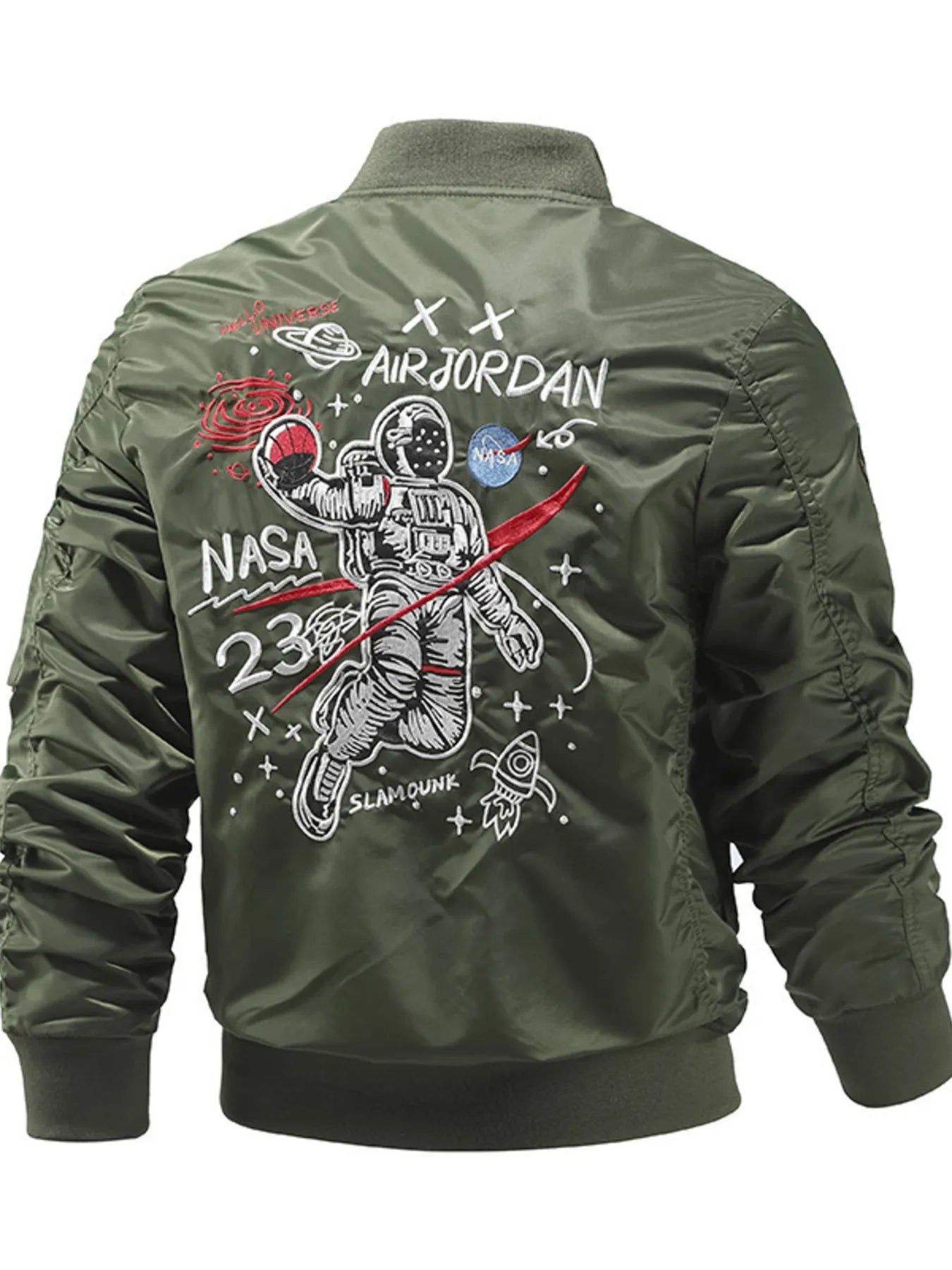 Men's Plus Size Embroidered Patches Zip Up Bomber Jacket