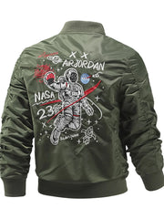 Men's Plus Size Embroidered Patches Zip Up Bomber Jacket