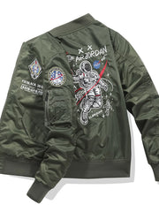 Men's Plus Size Embroidered Patches Zip Up Bomber Jacket