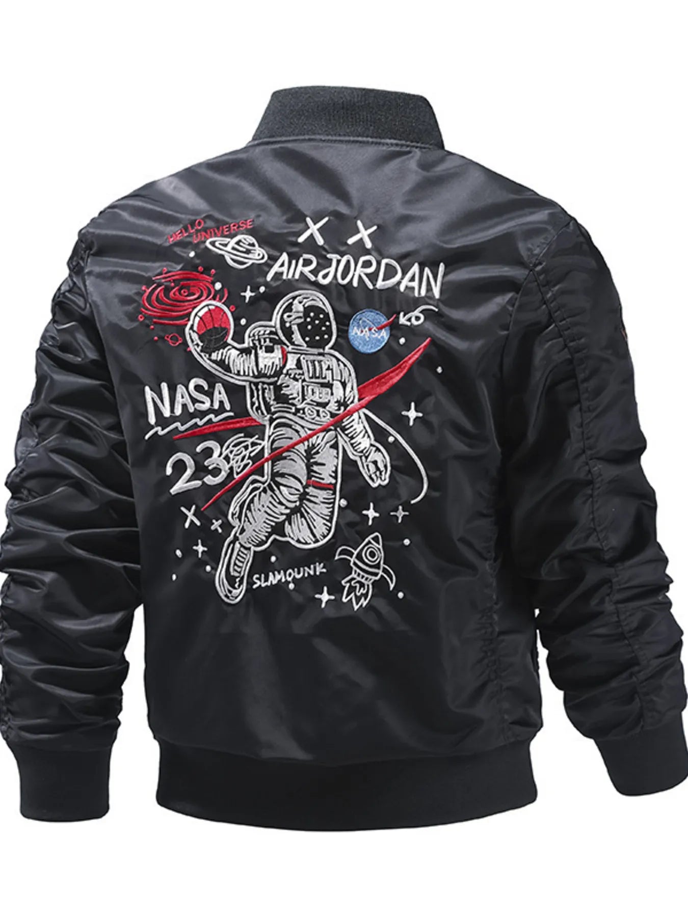 Men's Plus Size Embroidered Patches Zip Up Bomber Jacket