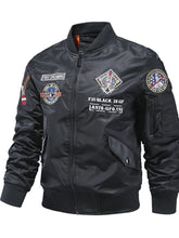 Men's Plus Size Embroidered Patches Zip Up Bomber Jacket Black / M