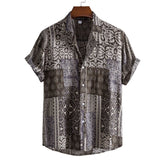 Men's Plus Size Ethnic Print Short Sleeve Button-Up Shirt Coffee Brown / M