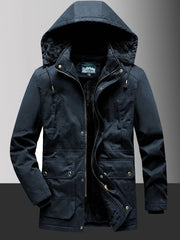 Men's Plus Size Fleece Lined Hooded Winter Coat Black Blue / L
