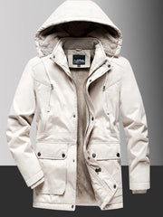 Men's Plus Size Fleece Lined Hooded Winter Coat Ivory / L