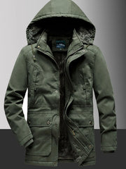 Men's Plus Size Fleece Lined Hooded Winter Coat Military Green / L