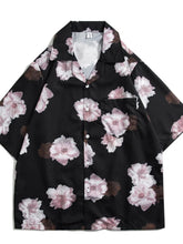Men's Plus Size Floral Print Casual Button-Up Shirt Black / M