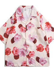 Men's Plus Size Floral Print Casual Button-Up Shirt Pink / M