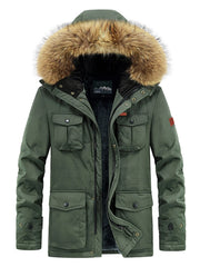 Men's Plus Size Fur Hooded Warm Winter Coat Army Green / M