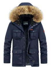 Men's Plus Size Fur Hooded Warm Winter Coat Dark Blue / M