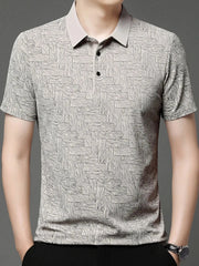 Men's Plus Size Geometric Pattern Short Sleeve Polo Beige / M