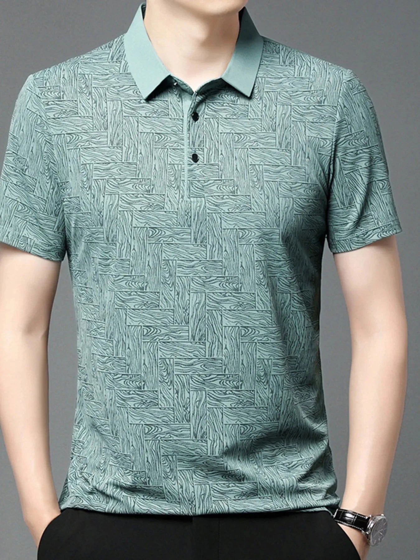Men's Plus Size Geometric Pattern Short Sleeve Polo New Green / M