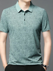 Men's Plus Size Geometric Pattern Short Sleeve Polo New Green / M