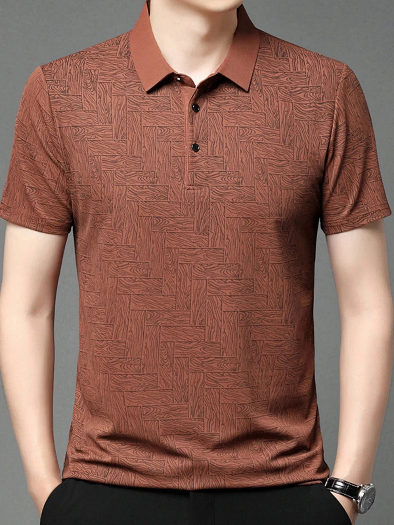 Men's Plus Size Geometric Pattern Short Sleeve Polo Orange / M