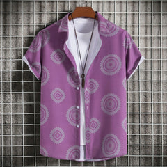 Men's Plus Size Geometric Print Short Sleeve Button-Up Shirt Red-Violet / M