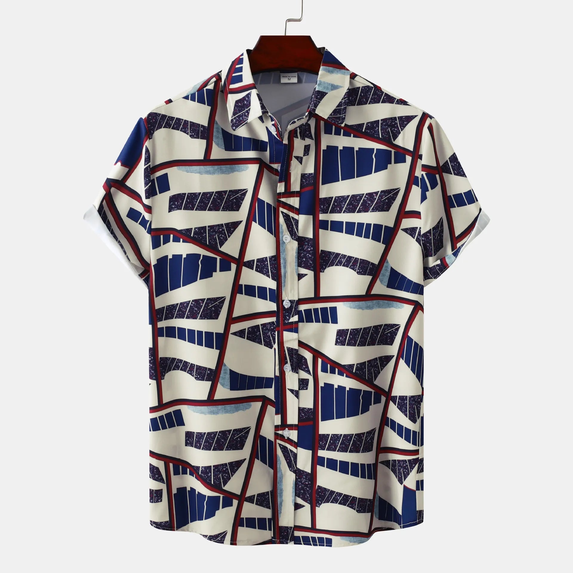 Men's Plus Size Geometric Print Short Sleeve Casual Shirt Dark Blue / M