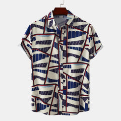 Men's Plus Size Geometric Print Short Sleeve Casual Shirt Dark Blue / M
