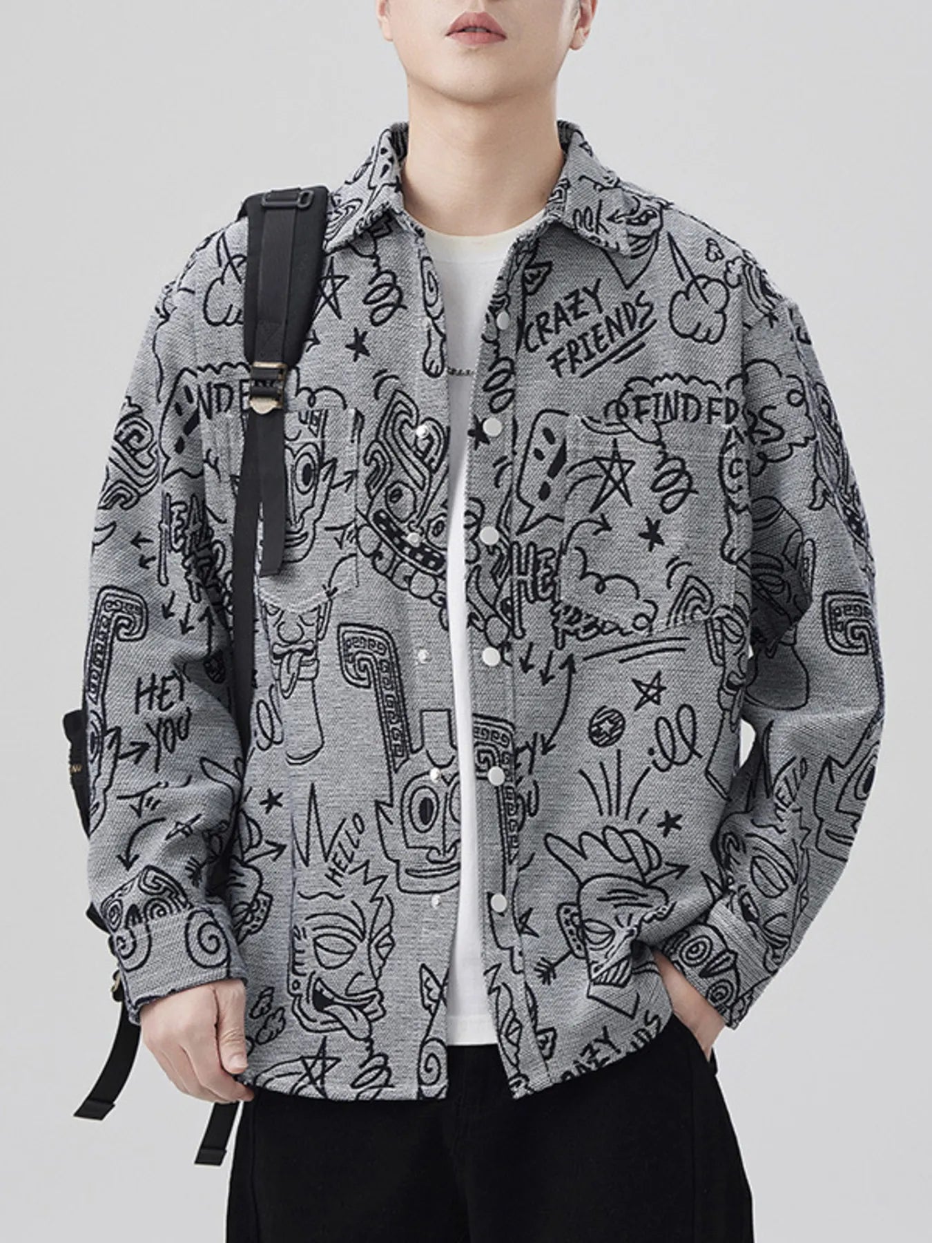 Men's Plus Size Graffiti Print Casual Shirt Blue / M